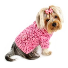 Pink Bobble Stitch Turtleneck Hand Knitted Sweater - L