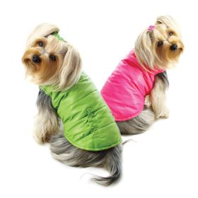 Reversible Parka Vest with Ruffle Trims - Lime/Pink - S