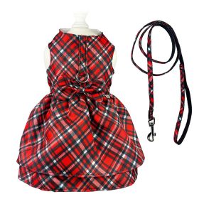 Red Plaid Harness Dress with Matching Leash - M