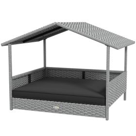 Wicker Dog House Outdoor with Canopy, Rattan Dog Bed with Water-resistant Cushion, Raised Pet Bed for Small, Medium Breeds up to 66 lbs, 20" in (Option: Gray-830x175x690 mm)