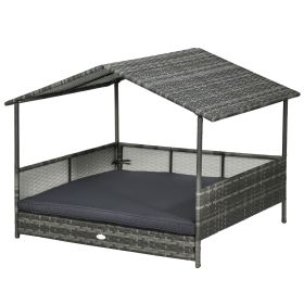 Outdoor Dog Bed with Canopy, Rattan Dog Bed with Soft Cushion Removable Cover for Medium and Large Dogs, Dark Gray (Option: Dark Gray-1020x200x845 mm)