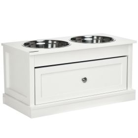 Large Elevated Dog Bowls with Storage Drawer Containing 11L Capacity, Raised Dog Bowl Stand Pet Food Bowl Dog Feeding Station, White (Option: White-700x380x220 mm)