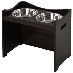 Raised Pet Food Elevated Feeder with 2 Stainless Steel Bowls, 3 Levels Adjustable Height Levels, and Wood Finish (Option: Dark Coffee-580x520x170 mm)