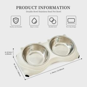 Anti Slip Base Double Cat Food Bowl, White Stainless Steel Food And Water Bowl, Easy To Clean And Detachable Design, Cat And Dog Pet Feeder (Option: defaulttitle)