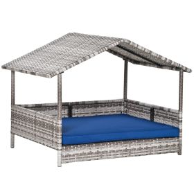 Pet House Wicker, for Indoor/Outdoor Rattan Furniture, with Water-Resistant and Removable Cushions, Elevated Bottom, Dark Blue (Option: Blue-830x175x690 mm)